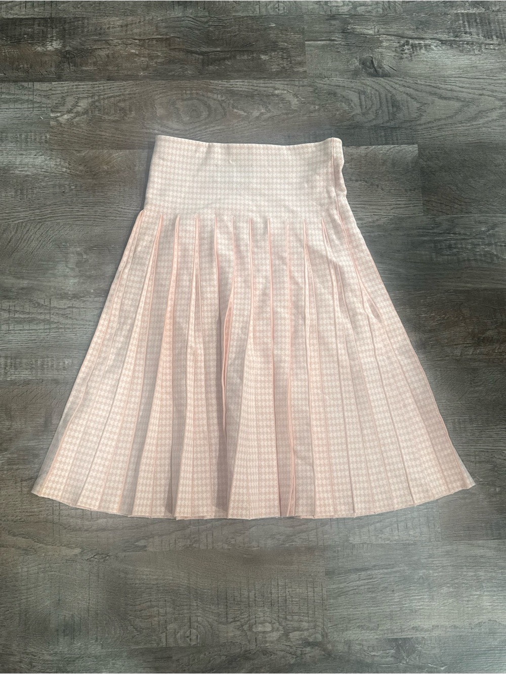Aleeza Paris Pink White Houndstooth Pleated Knee Length Skirt Size M